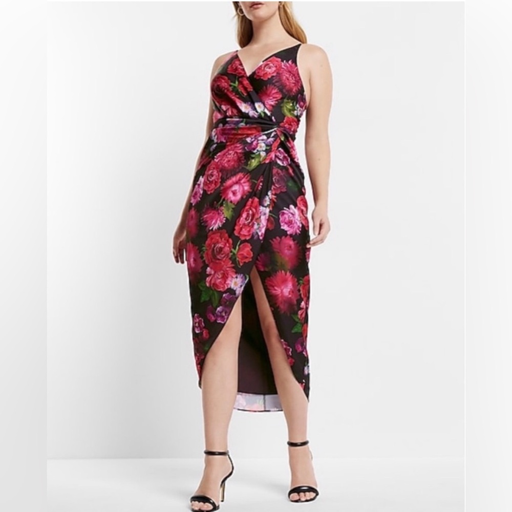 Express Floral Midi hi low Dress - Purple and Red